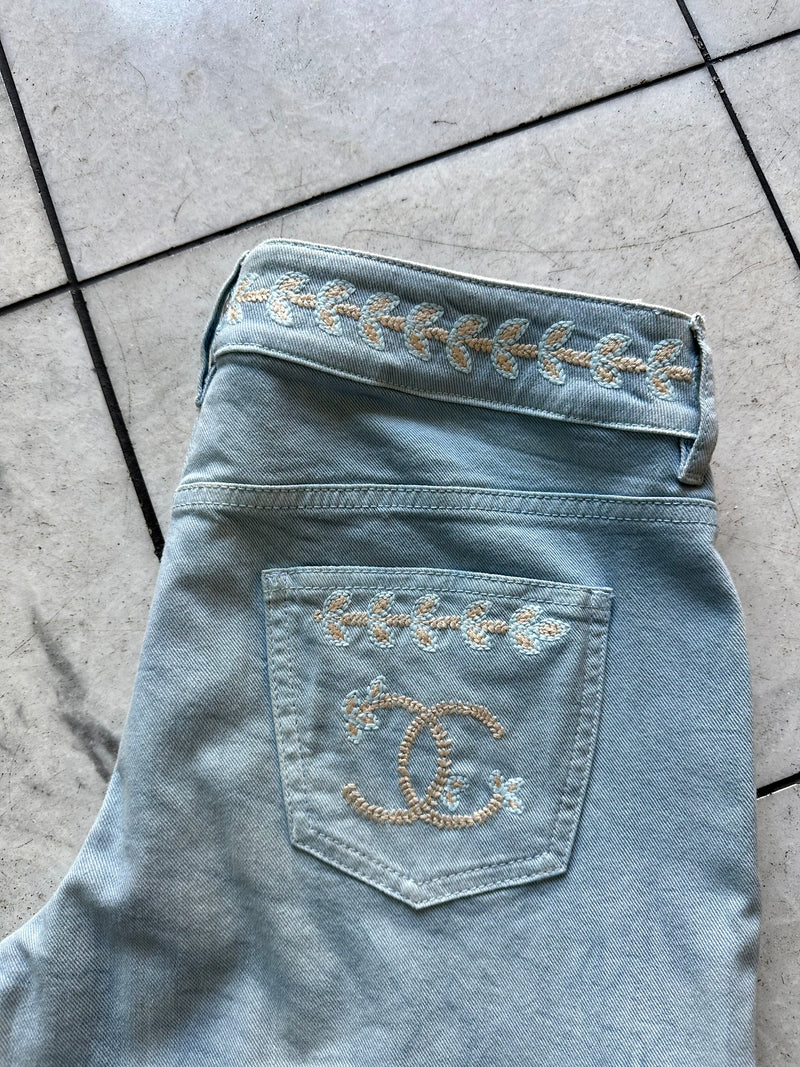 Vintage Chanel Embroidered Logo Denim Pants