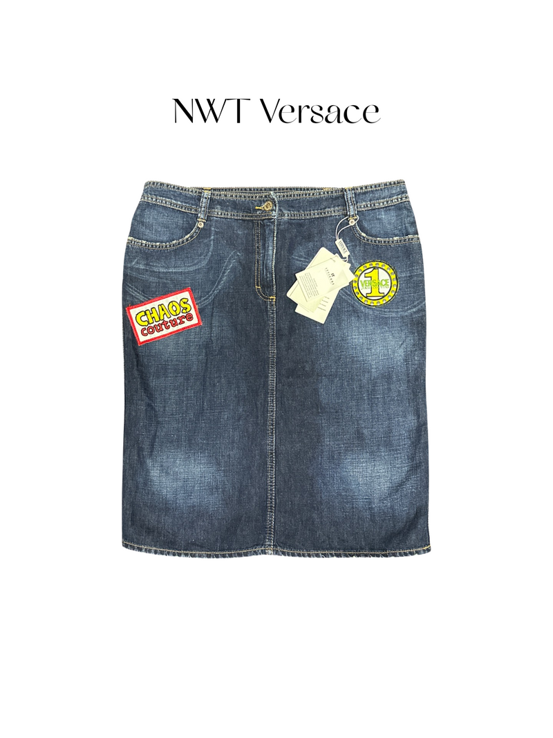 NWT Vintage Versace Denim Skirt with Patches