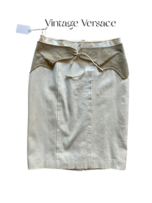 Vintage Versace Suede Contrast Denim Skirt