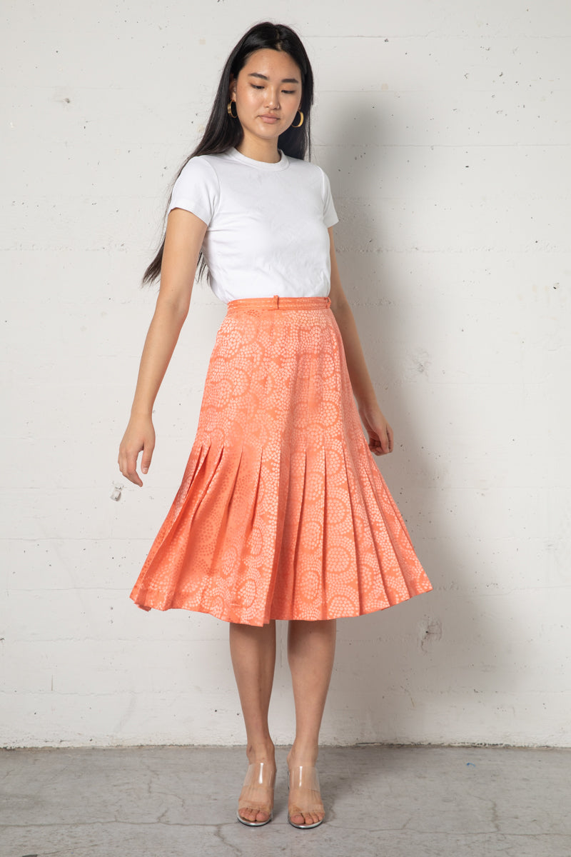 Vintage Valentino Apricot Pleated Silk Skirt