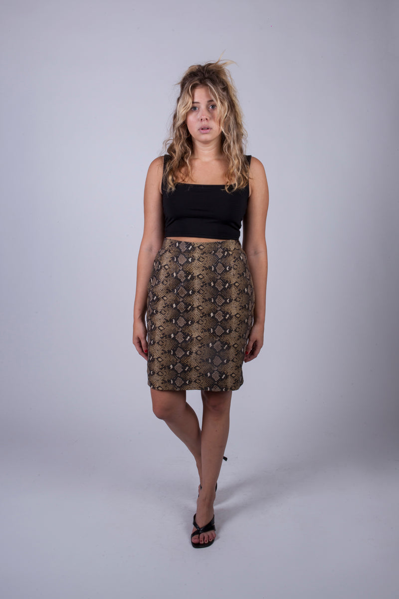 Vintage Yves Saint Laurent Shiny Snake Print Skirt