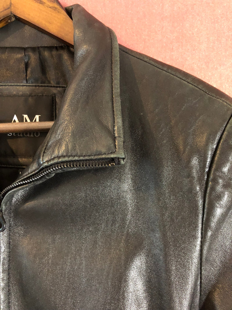 Vintage Black Belted Leather Jacket