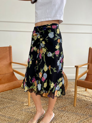 Vintage Moschino Floral Silk Skirt