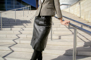 Vintage Black Leather Flute Skirt