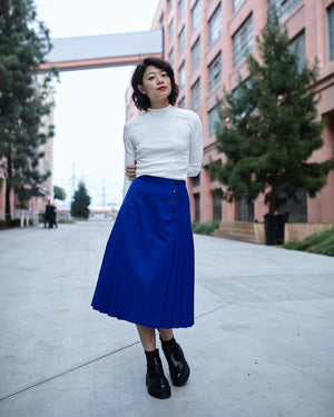 Vintage Christian Dior Blue Wool Pleated Skirt