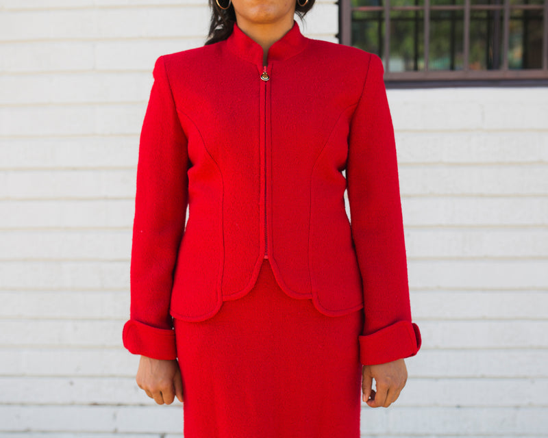 Vintage Christian Dior Red Textured Suit Set