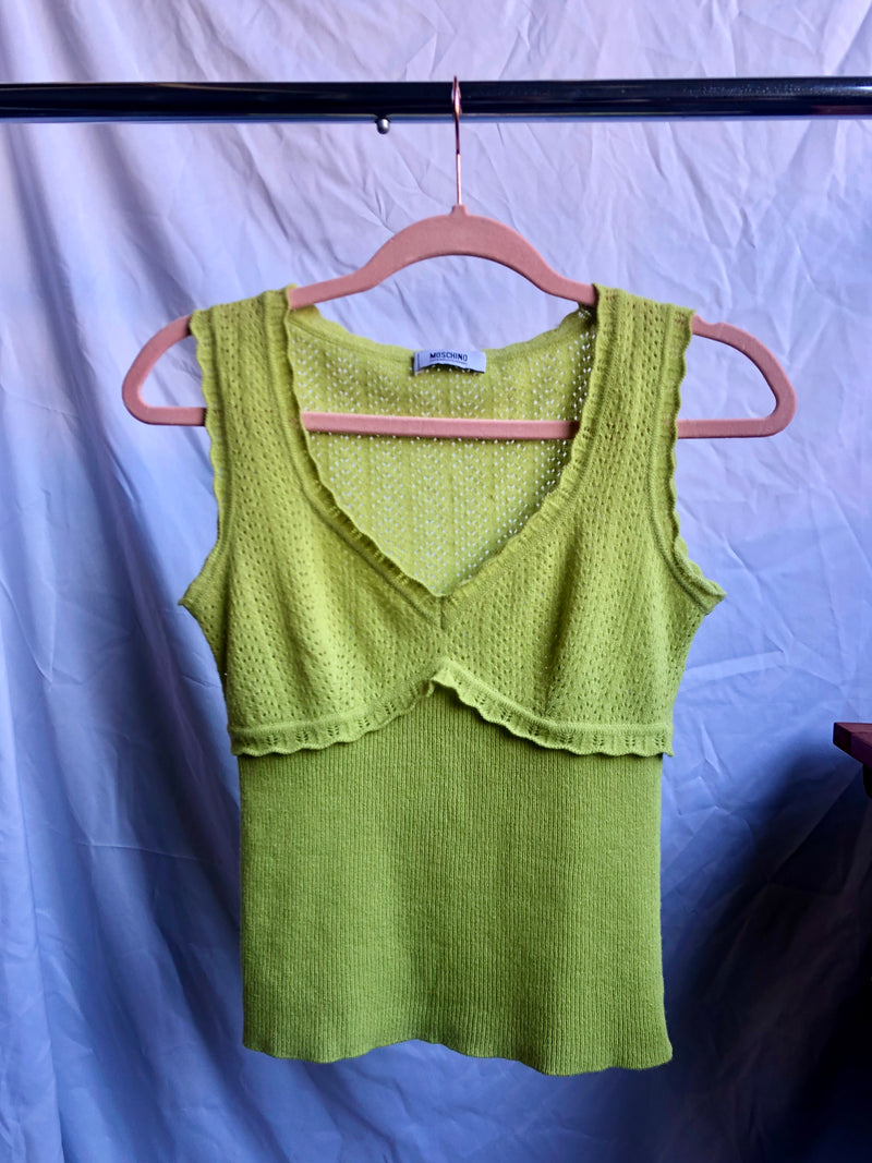 Vintage Moschino Lime Pointelle Sweater Tank